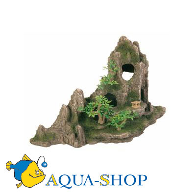 Аквариумная декорация TRIXIE - Скала с пещерой с растениями, пластик 27,5 см