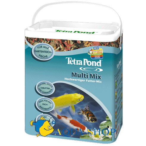 Корм для прудовых рыб Tetra Pond Multi Mix, гранулы, хлопья, таблетки, гаммарус, 10 л