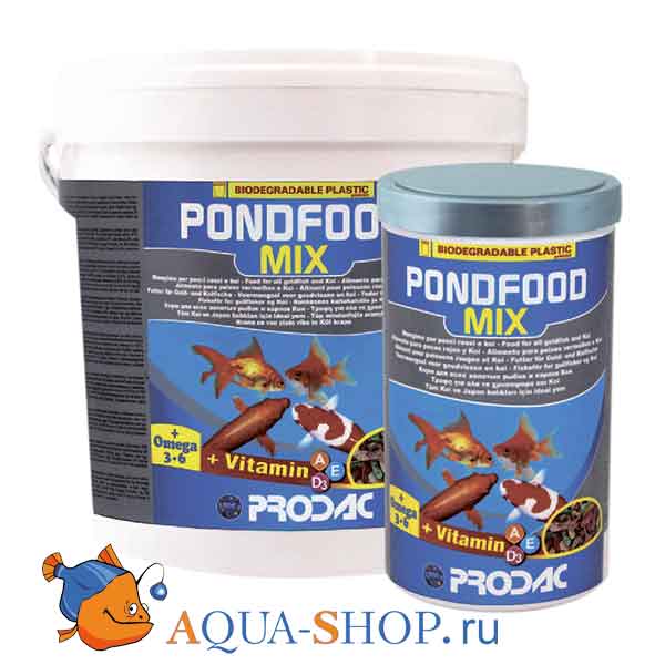 Корм для прудовых рыб Prodac Pondfood Mix 11,2л 1200г в хлопьях и палочках