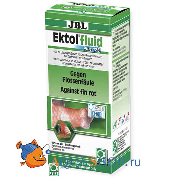 Препарат JBL Ektol fluid Plus 125  против плавниковой гнили и других внешних бактериальных заболеваний, 100 мл на 250 л воды