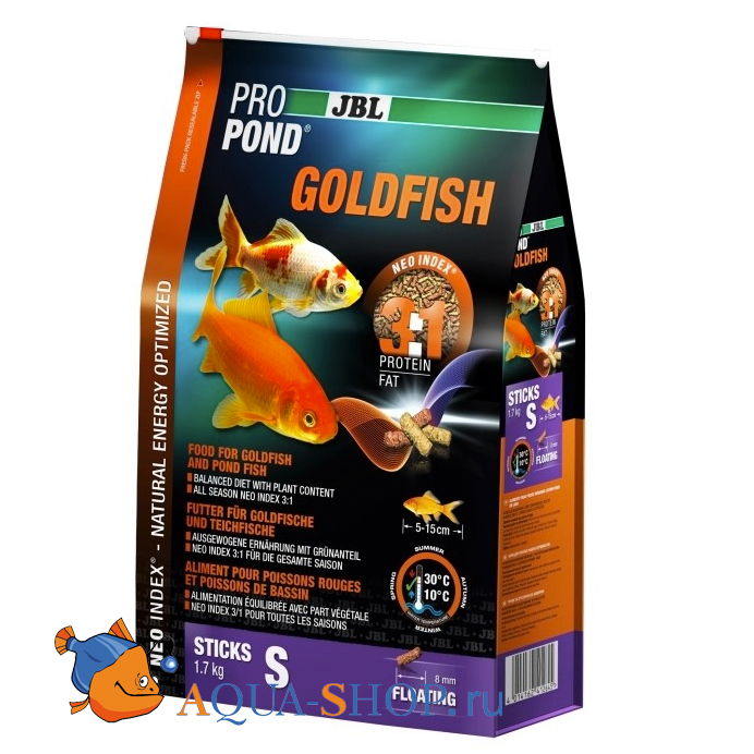 Корм для прудовых рыб JBL Goldfish S основной, в форме плавающих палочек для золотых рыбок небольшого размера, 1,7 кг (12 л)