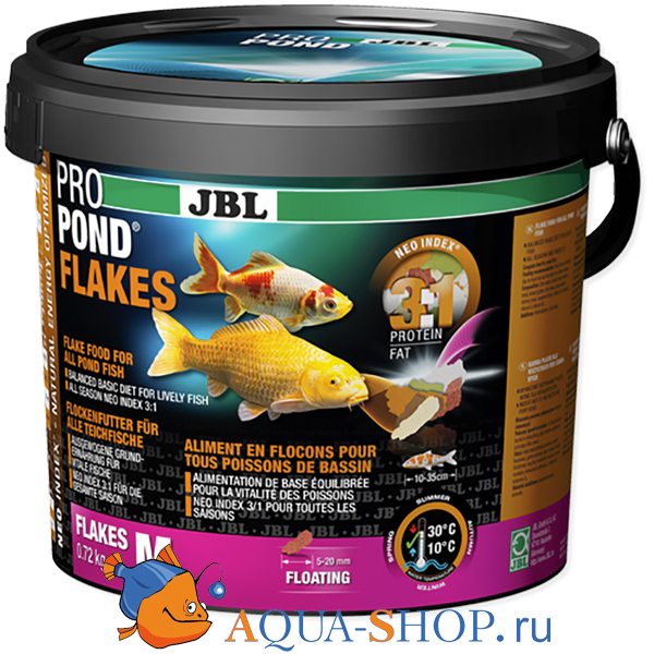 Корм для прудовых рыб JBL Flakes M основной, в форме плавающих хлопьев для прудовых рыб среднего размера, 0,72 кг (5,5 л