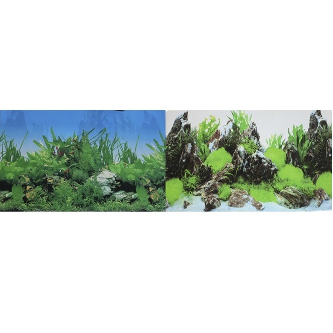 Фон для аквариума двухсторонний Растительный/Скалы с растениями 30х60см