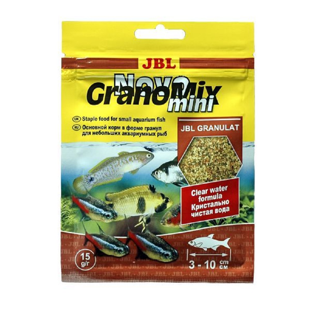 JBL NovoGranoMix mini - Основной корм в форме гранул для небольших пресноводных аквариумных рыб, 15 г